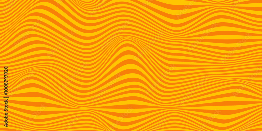 Aufkleber Abstract horizontal background with dynamic waves. Trendy vector illustration in style retro 60s, 70s. Yellow and orange colors	