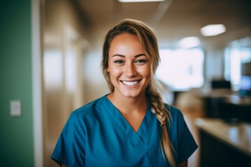 Obraz premium Portrait of a young nurse in scrubs at hospital