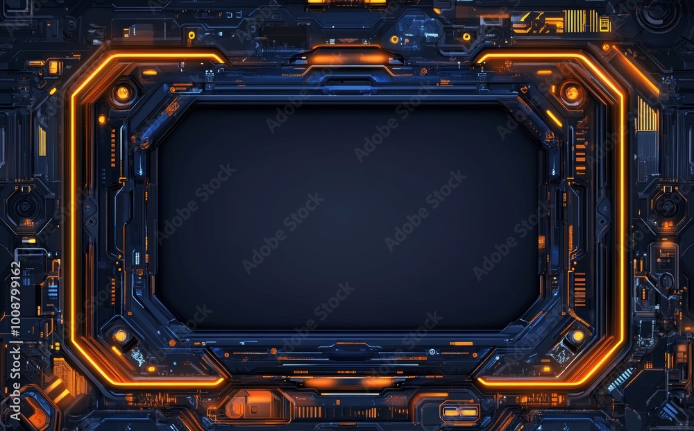 Poster 3D rendering of a digital screen with a cyberspace background.