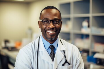 Fototapeta premium Portrait of a middle aged African American male doctor in hospital office