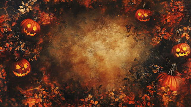 Halloween wreath with pumpkins, space for text in the center. Autumn harvest, fall. Thanksgiving and Halloween holiday concept