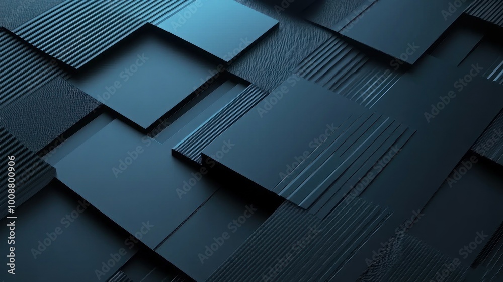 Poster Abstract Geometric Pattern with Dark Blue Squares and Lines