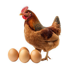 Fototapeta premium Chicken with Eggs on Transparent Background