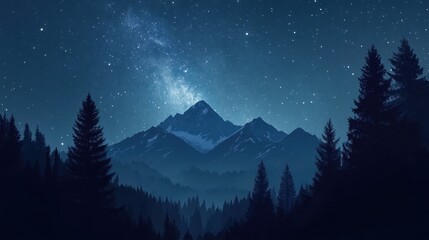 Majestic Mountain Landscape Under the Starry Night Sky