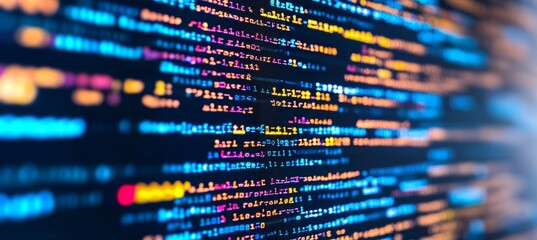 Naklejka premium Secure Software Development Java Code On Computer Screen With Colorful Blurred Background