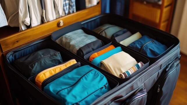 Efficiently Packed Travel Suitcase with Neatly Organized Packing Cubes for Easy Travel