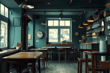 Interior of a modern empty cafe