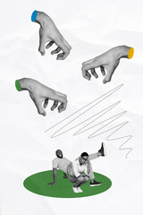 Collage artwork image of stressed people under boss domination and management isolated on drawing...