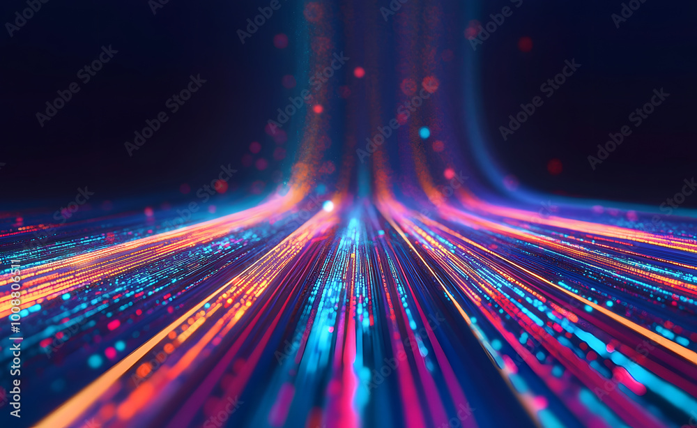 Poster high-speed data transfer. big data visualization, internet technology 3d illustration. neural networ