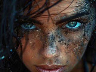 Intense Blue Eyes: A Close Up Portrait of a Woman