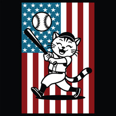 Baseball Cat American Flag Patriotic T-shirt