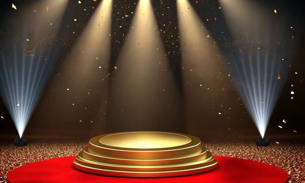 Golden Podium with Confetti and Spotlights