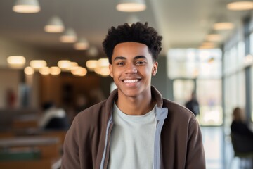 Fototapeta premium Smiling portrait of a young male African American student