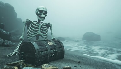 Eerie Skeleton Guarding the Haunted Coastline