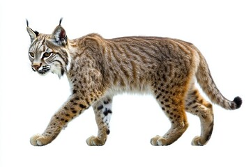 Fototapeta premium The Bobcat (Lynx rufus), an elusive wildlife, on a transparent background cutout with a photorealistic illustration.