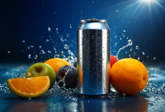 Soda water and fruit. Multifruits beverage. Generative AI