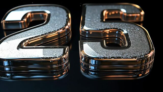 Metallic number twenty five rotating on black background