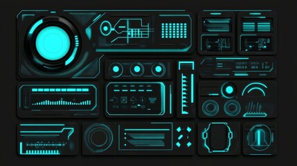 Fototapeta premium An interface screen design for a futuristic HUD for a game background. Technology background. Digital data. Stock design.