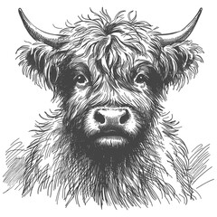 Portrait of a highland cow - hand-drawn sketch