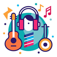 abstract music background with headphones