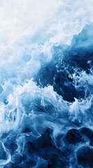 Fototapeta premium Abstract blue and white fluid background, swirling shapes in shades of oceanic blues and greens, creating an otherworldly atmosphere