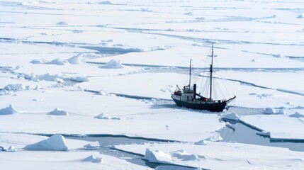 Obraz premium Ship Trapped in Jagged Sea Ice Formations