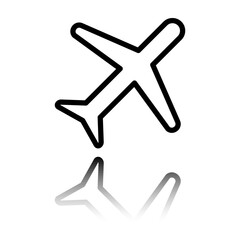 Aircraft simple icon vector. Flat design. Black icon with mirror reflection. White background