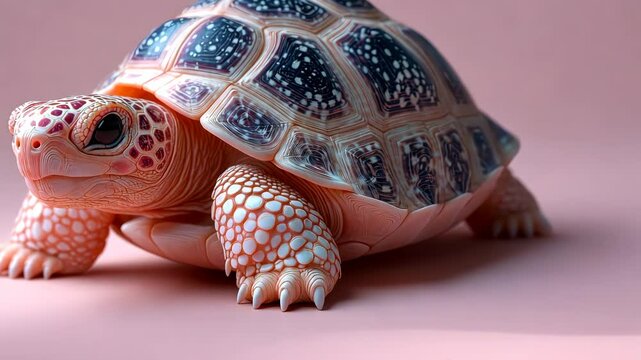 Charming pink turtle strolling across a vibrant pink backdrop