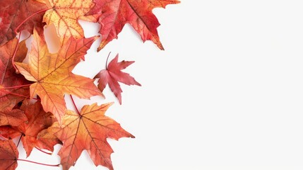 autumn leaves on white background.