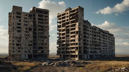 The ruins of derelict, crumbling buildings vividly showcase urban decay alongside a profound sense of desolation