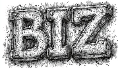 Hand-drawn industrial lettering of the word biz in sketch style