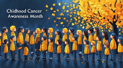 Children gathered for Childhood Cancer Awareness Month event illustration