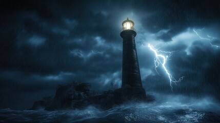 Lighthouse In Storm - Leader And Vision Concept - Landscape With Milky Way Against Dramatic Sky