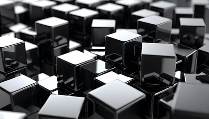 Minimalist 3D Black Chrome Cubes with Blurred Depth