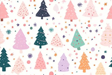 Colorful Christmas tree pattern on white background  - Seamless Pattern 