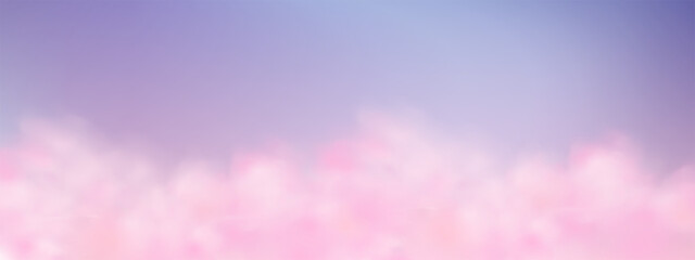 Illustration of a sky with warm orange and pink hues, scattered clouds lit by the setting sun. Depicts a peaceful sunset in late afternoon during summer or spring.  © gala