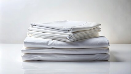 A meticulously folded stack of pristine white linens, exuding an aura of cleanliness and tranquility, ready to transform any space into a sanctuary of comfort and relaxation.