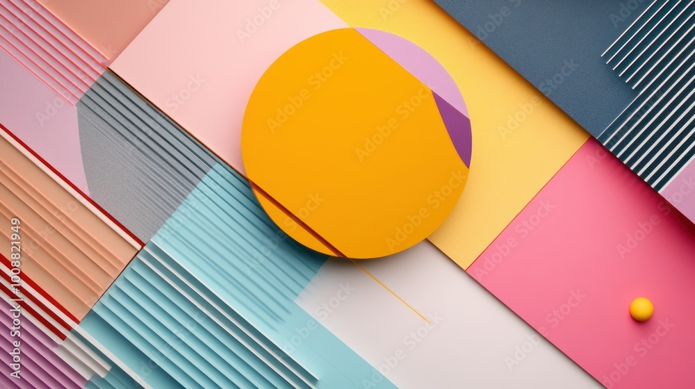 Poster Abstract Geometric Composition with Colored Shapes and Lines