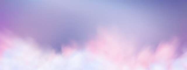 Illustration of a sky with warm orange and pink hues, scattered clouds lit by the setting sun. Depicts a peaceful sunset in late afternoon during summer or spring.  © gala