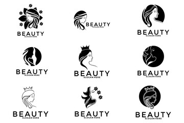Set of beauty logo. collection of beauty woman logo design template