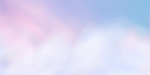 Illustration of a sky with warm orange and pink hues, scattered clouds lit by the setting sun. Depicts a peaceful sunset in late afternoon during summer or spring.  © gala