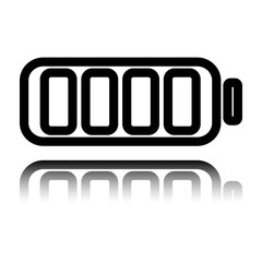 Battery simple icon, vector. Flat design. Black icon with mirror reflection. White background