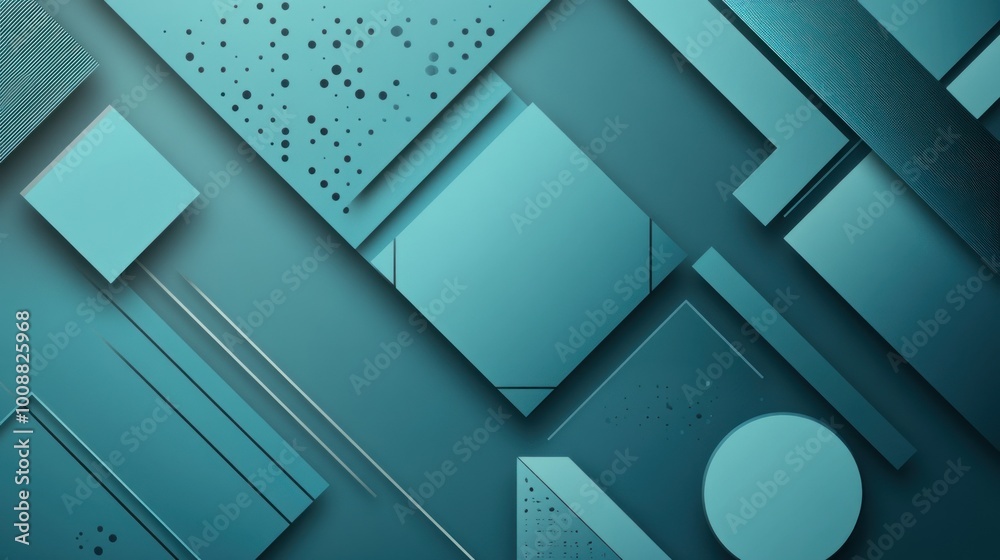 Poster Abstract Geometric Pattern with Teal Shapes and Dotted Textures