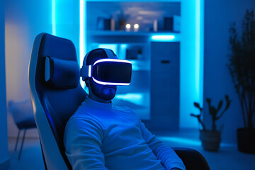 Fototapeta premium Futuristic Gaming Room with Virtual Reality and Ambient Lighting 