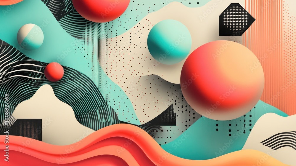 Poster Abstract 3D Shapes with Geometric Patterns in Vibrant Hues