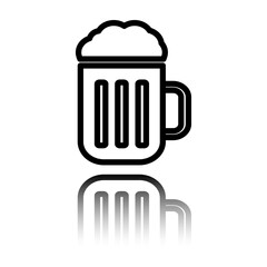 Beer simple icon vector. Flat design. Black icon with mirror reflection. White background