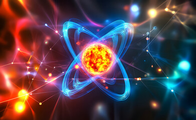 Atomic structure. Scientific breakthrough. Modern scientific research on nuclear fusion. Innovations in physics 3D illustration