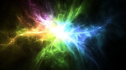 Naklejka premium Abstract colorful light streaks radiating from a central point on a black background.
