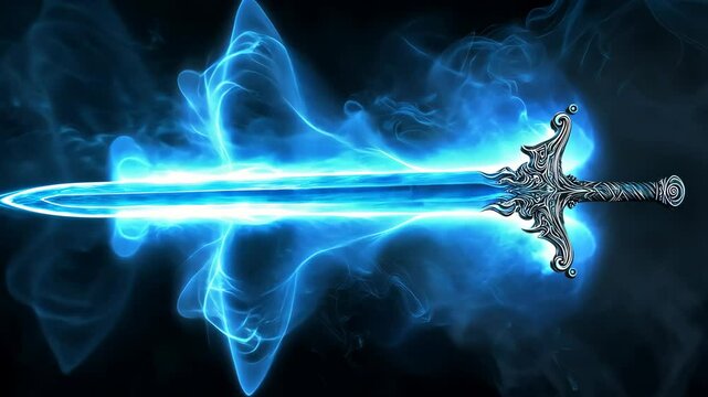 Blue energy flowing through fantasy sword