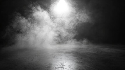 Empty room with a concrete floor background a dark and smoky atmosphere illuminated by a spotlight A 3D illustration